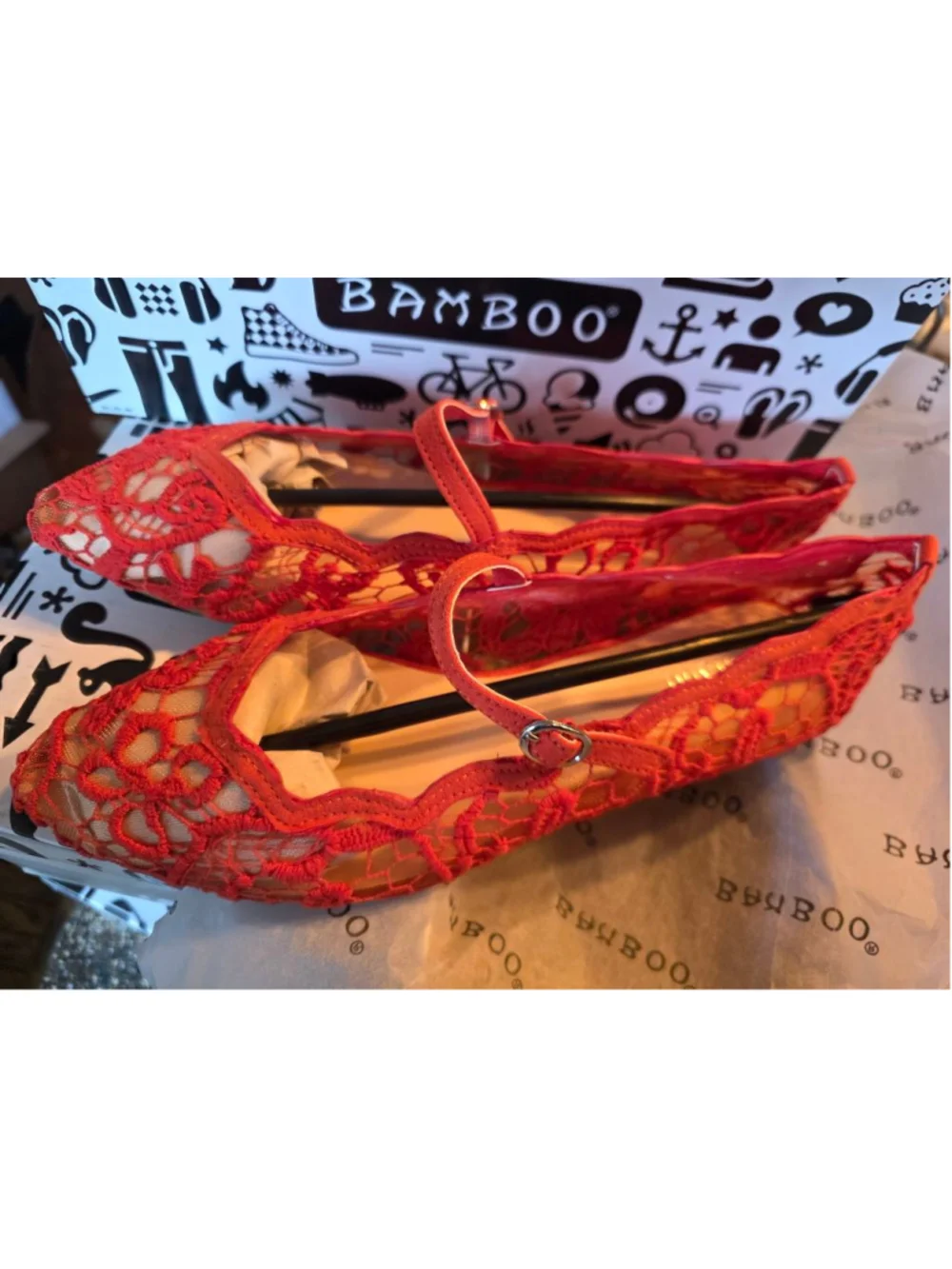 Women's Bamboo Red Lace Ballet Flats Size 9 sexy wedding dance date